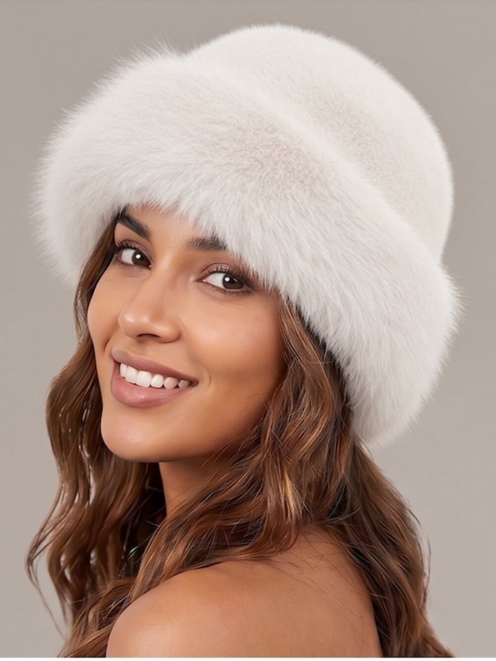 White Faux Fur Winter Bucket Hat